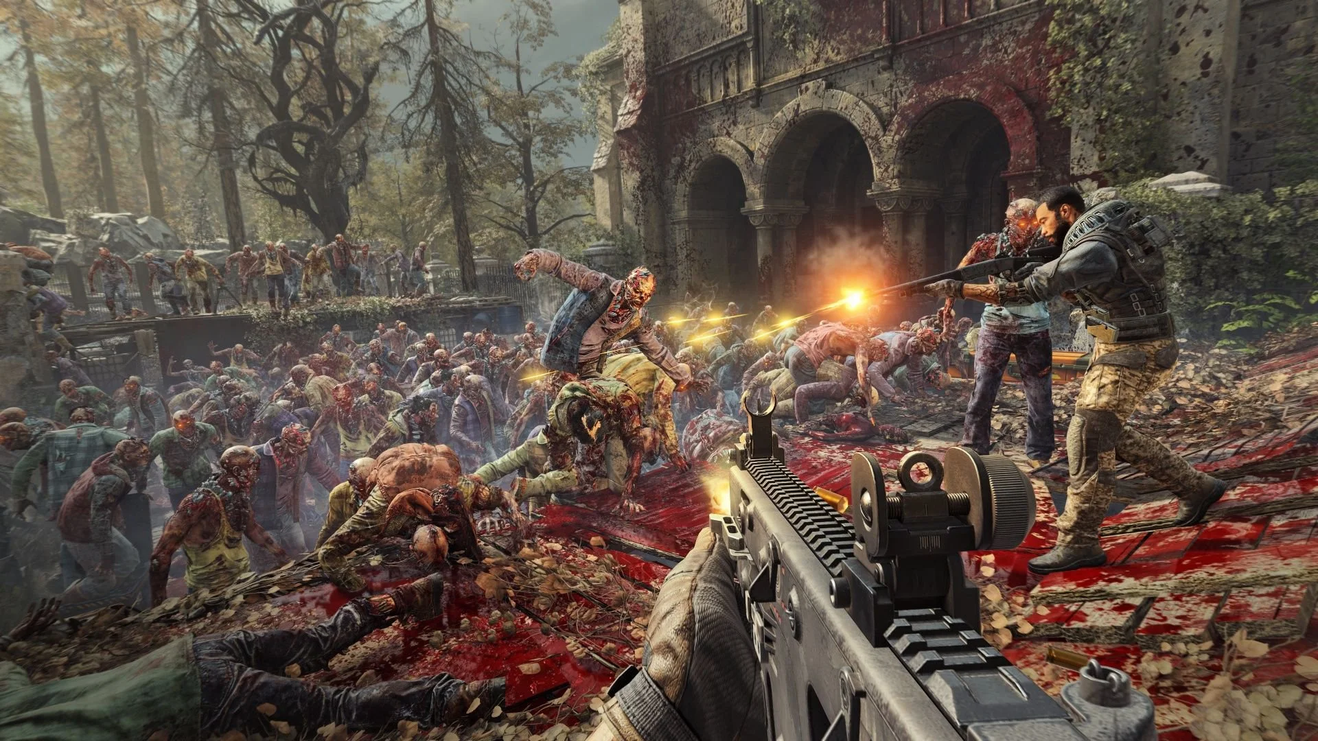 John Carpenter's Toxic Commando screenshot of fighting zombies