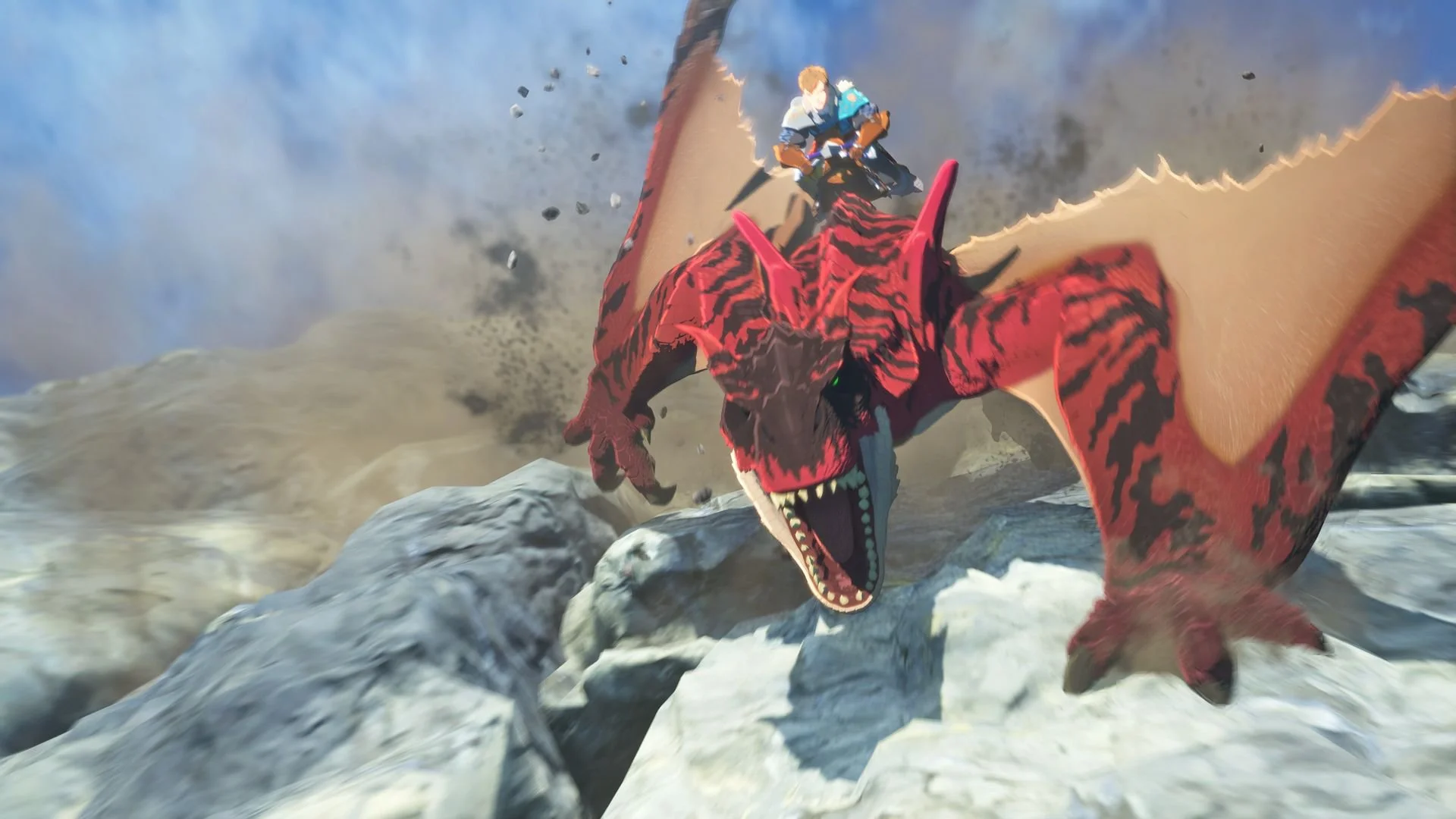 Monster Hunter Stories 3: Twisted Reflection screenshot of a human riding a dragon