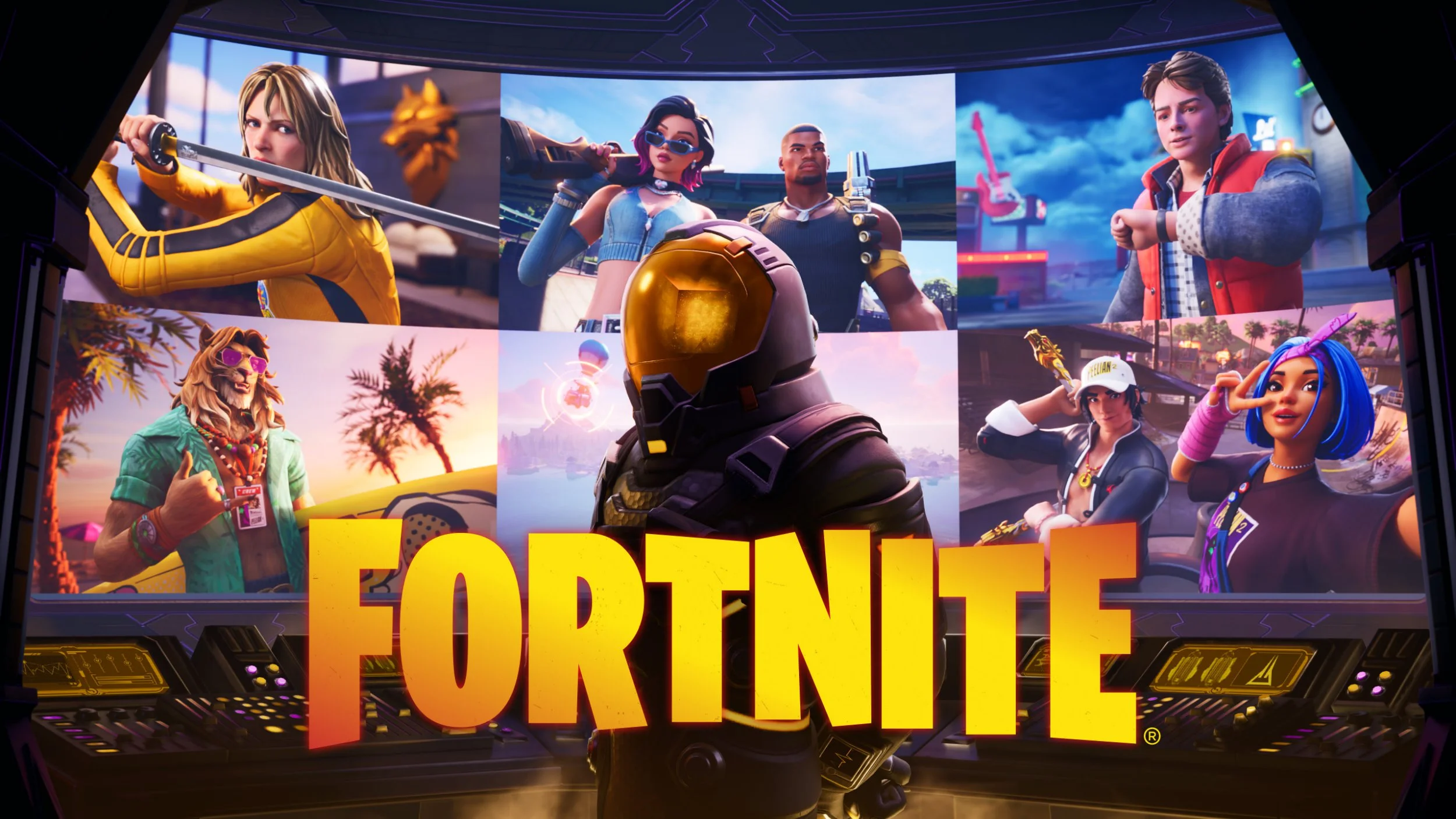 Fortnite graphic of multiple character skins