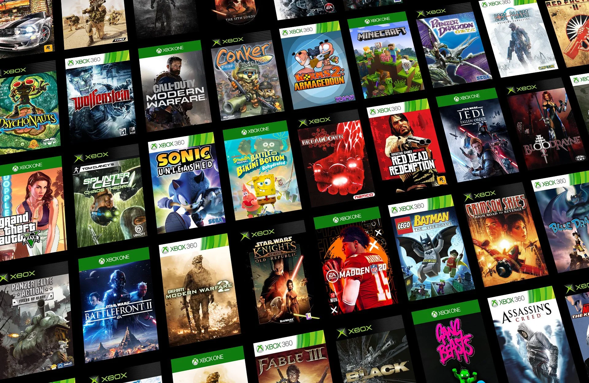 Collage of Xbox game boxes