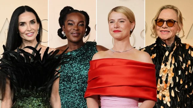 Demi Moore rocks peacock feathers and Jessie Buckley clashes colours on Oscars 2026 red carpet